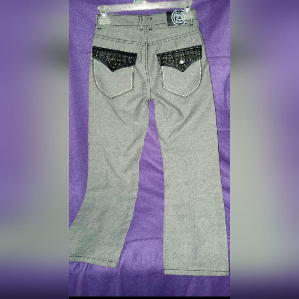 Boy's S2 Denim Premium Black & Gray Wash Jeans With Faux Leather Backpockets 14